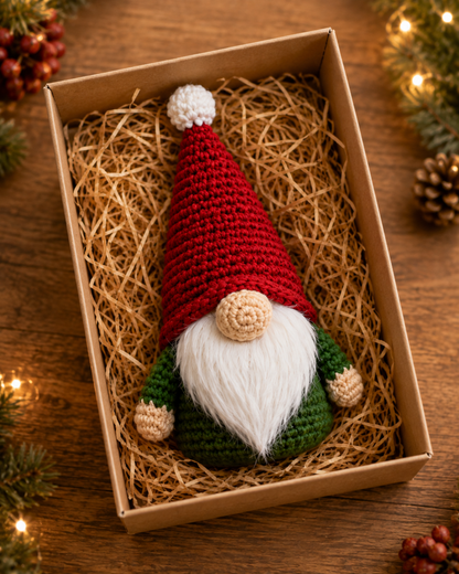 Festive Crochet Christmas Gnome Plushie | Handmade Amigurumi Holiday Tabletop Decor & Toy