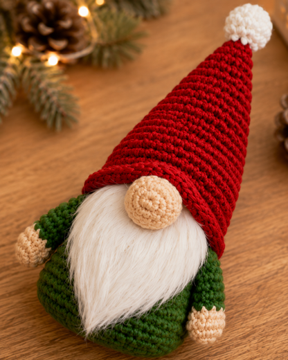 Festive Crochet Christmas Gnome Plushie | Handmade Amigurumi Holiday Tabletop Decor & Toy