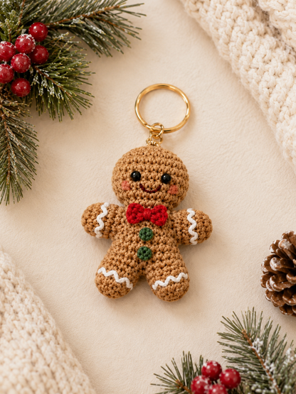 Festive Crochet Christmas Gingerbread Couple Keychains | Handmade Amigurumi Holiday Bag Charms