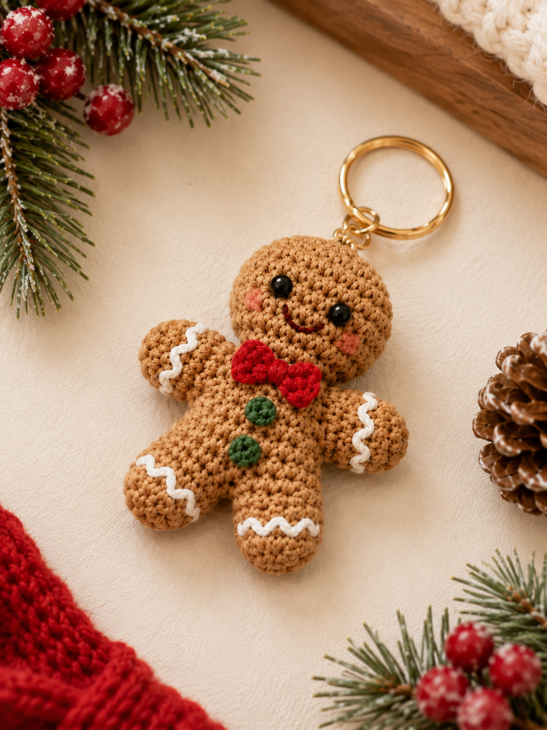 Festive Crochet Christmas Gingerbread Couple Keychains | Handmade Amigurumi Holiday Bag Charms