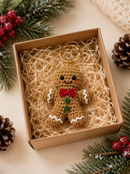 Festive Crochet Christmas Gingerbread Couple Keychains | Handmade Amigurumi Holiday Bag Charms
