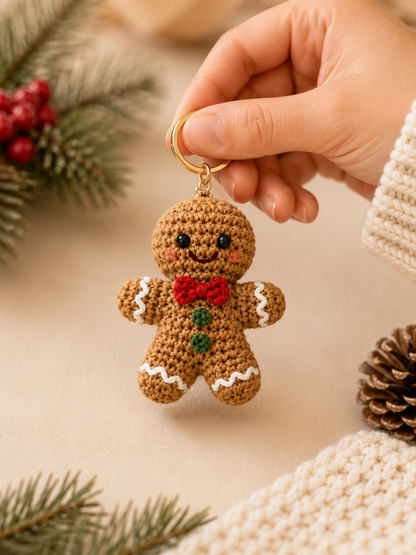 Festive Crochet Christmas Gingerbread Couple Keychains | Handmade Amigurumi Holiday Bag Charms