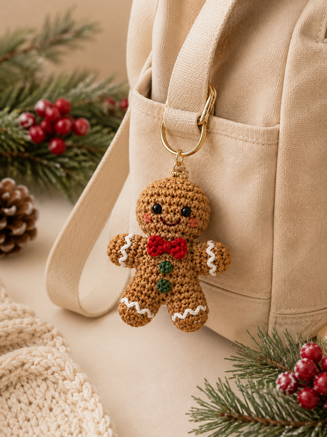 Festive Crochet Christmas Gingerbread Couple Keychains | Handmade Amigurumi Holiday Bag Charms
