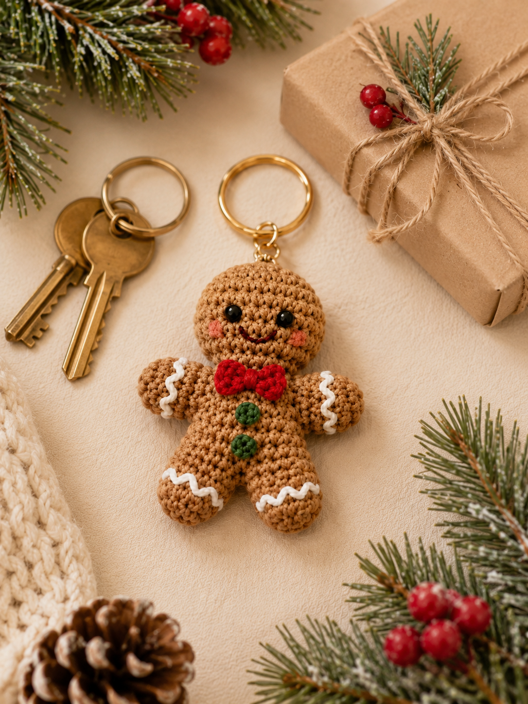 Festive Crochet Christmas Gingerbread Couple Keychains | Handmade Amigurumi Holiday Bag Charms