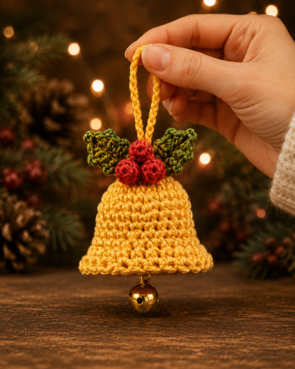 Festive Crochet Christmas Bell Ornament | Handmade Amigurumi Holiday Tree Hanging Decoration