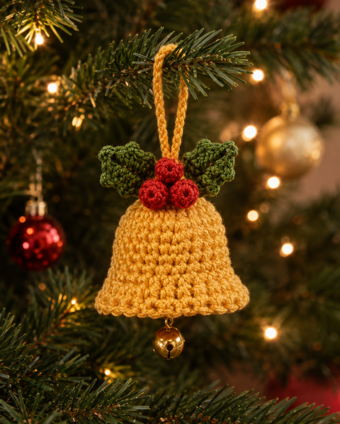 Festive Crochet Christmas Bell Ornament | Handmade Amigurumi Holiday Tree Hanging Decoration