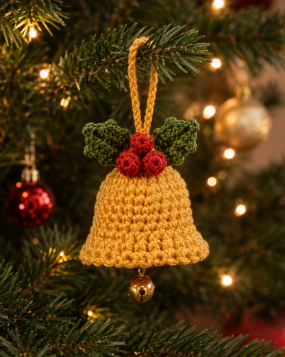 Festive Crochet Christmas Bell Ornament | Handmade Amigurumi Holiday Tree Hanging Decoration
