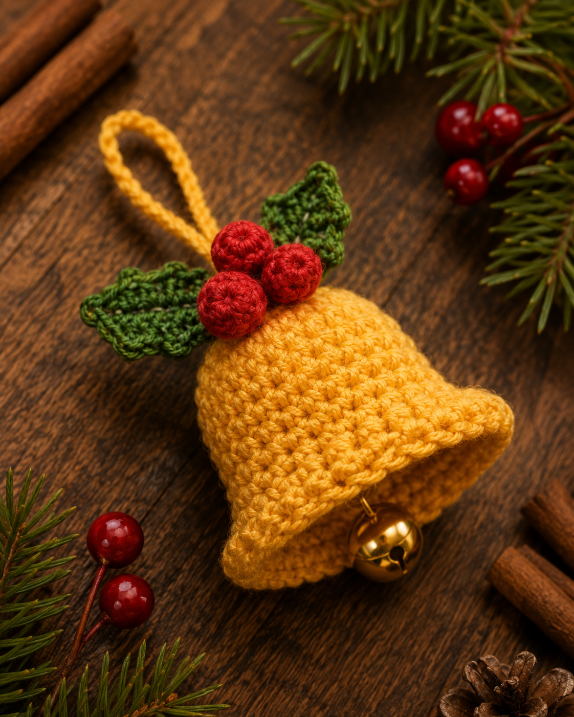 Festive Crochet Christmas Bell Ornament | Handmade Amigurumi Holiday Tree Hanging Decoration