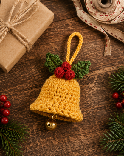 Festive Crochet Christmas Bell Ornament | Handmade Amigurumi Holiday Tree Hanging Decoration