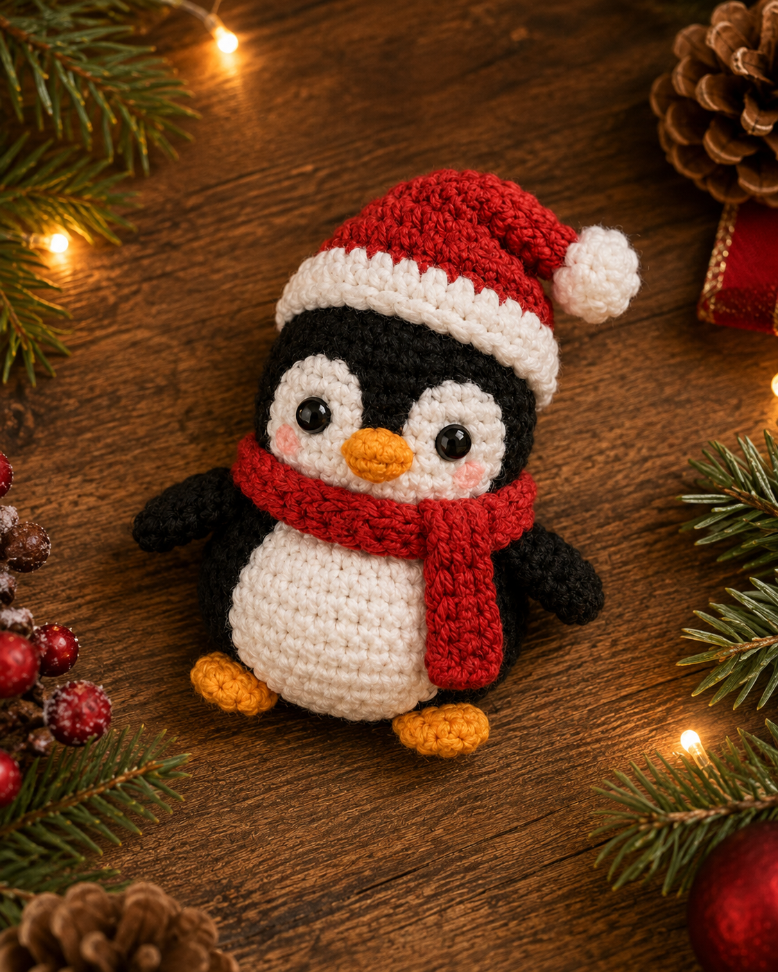 Festive Crochet Christmas Penguin Keychain | Handmade Amigurumi Holiday Bag Charm & Keyring