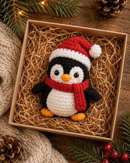 Festive Crochet Christmas Penguin Keychain | Handmade Amigurumi Holiday Bag Charm & Keyring