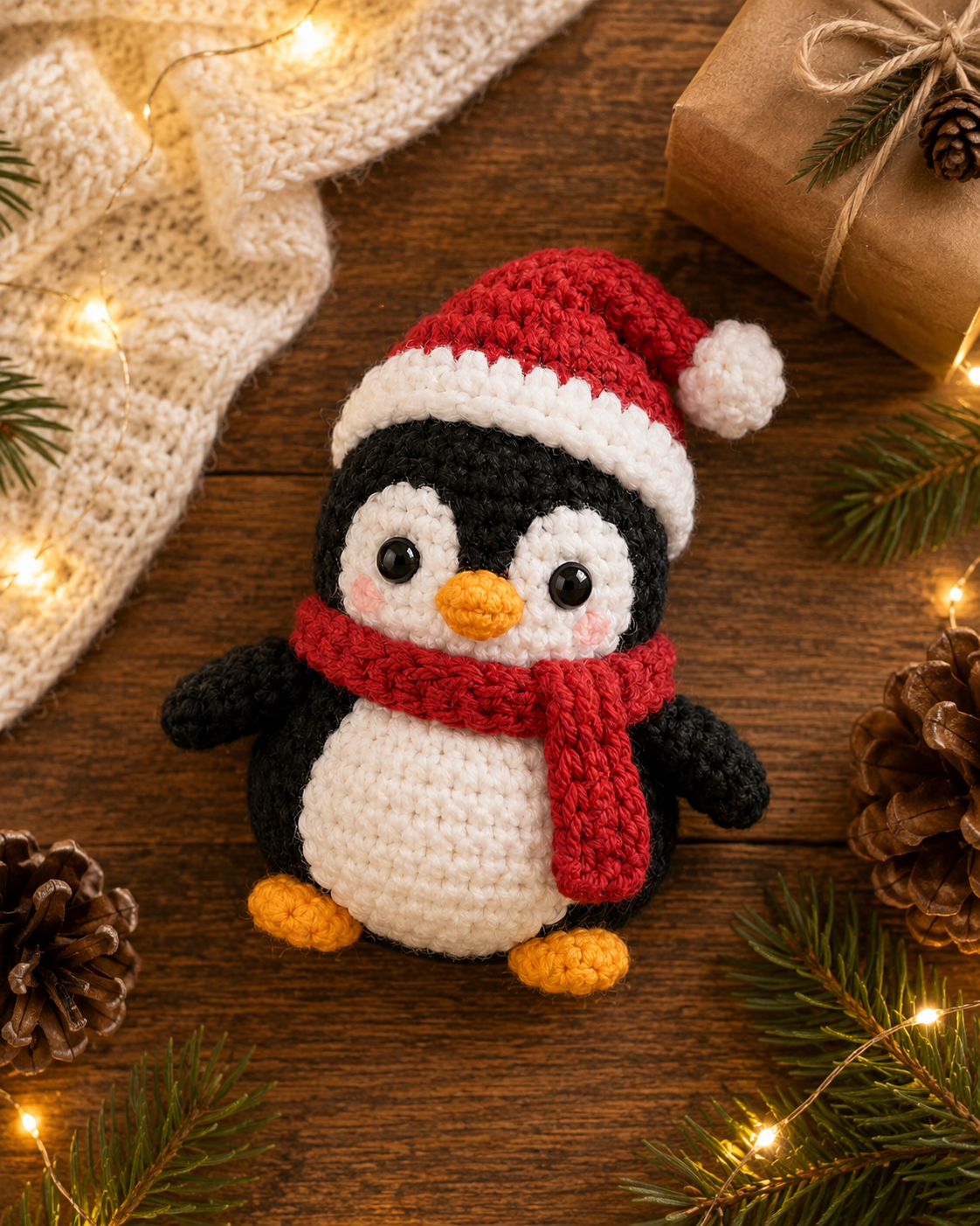 Festive Crochet Christmas Penguin Keychain | Handmade Amigurumi Holiday Bag Charm & Keyring