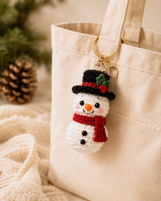 Festive Crochet Christmas Snowman Keychain | Handmade Amigurumi Holiday Bag Charm & Keyring
