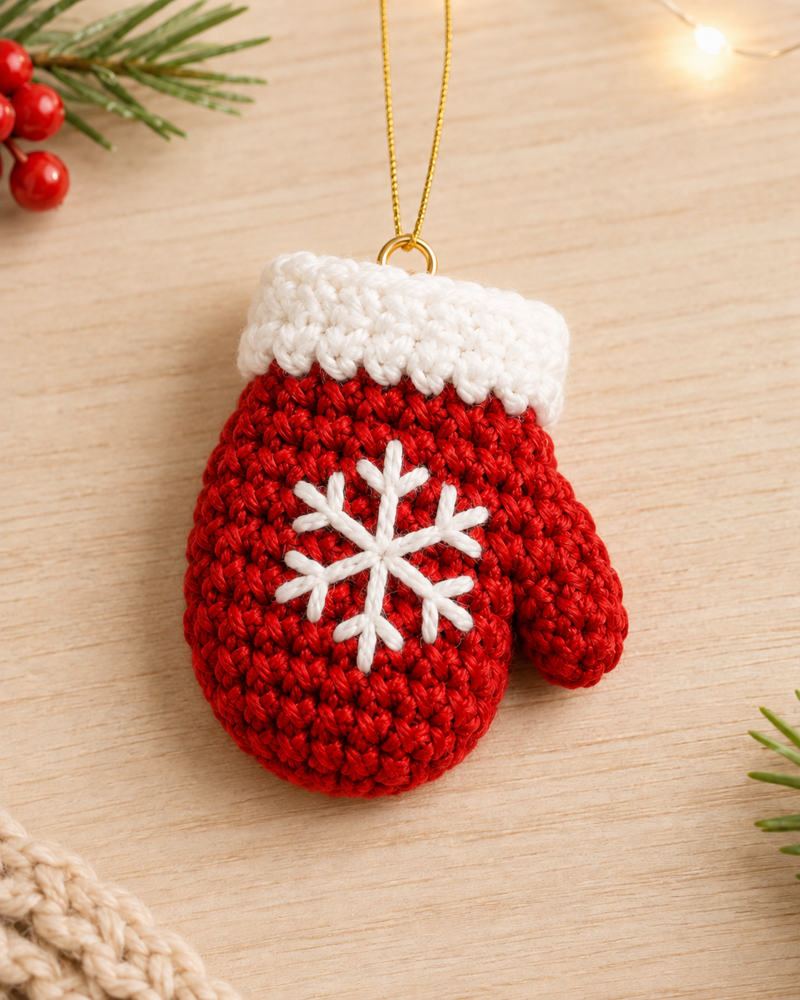 Festive Crochet Christmas Mitten Ornaments Set | Handmade Amigurumi Holiday Tree Hanging Decorations