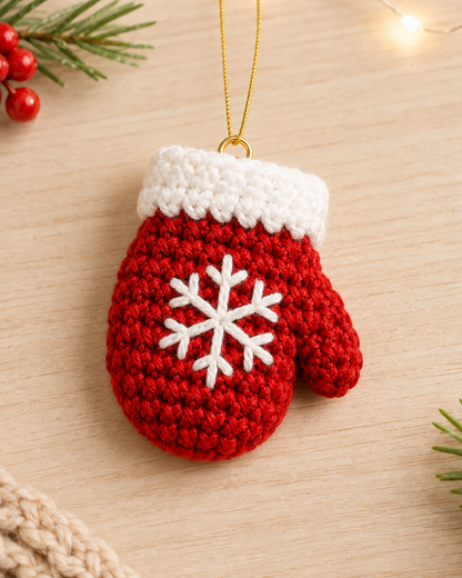 Festive Crochet Christmas Mitten Ornaments Set | Handmade Amigurumi Holiday Tree Hanging Decorations