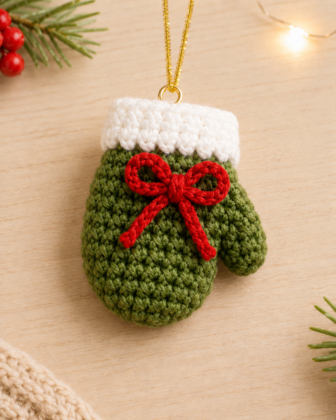 Festive Crochet Christmas Mitten Ornaments Set | Handmade Amigurumi Holiday Tree Hanging Decorations