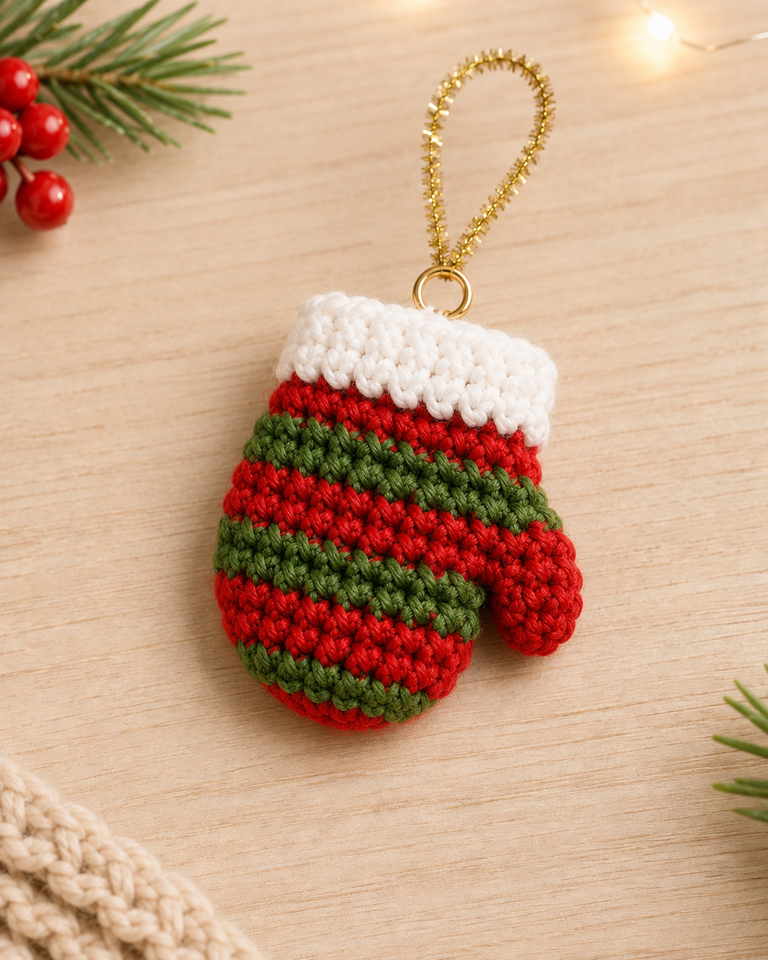 Festive Crochet Christmas Mitten Ornaments Set | Handmade Amigurumi Holiday Tree Hanging Decorations