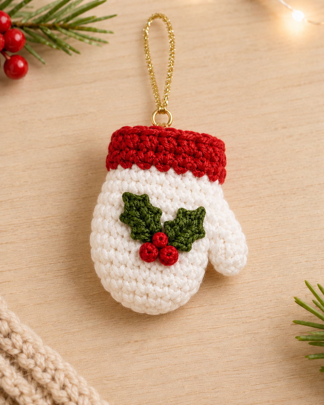 Festive Crochet Christmas Mitten Ornaments Set | Handmade Amigurumi Holiday Tree Hanging Decorations