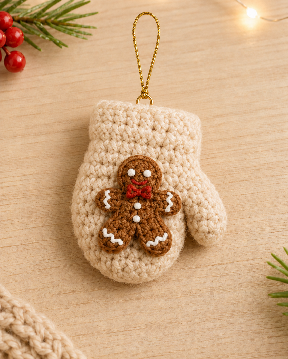 Festive Crochet Christmas Mitten Ornaments Set | Handmade Amigurumi Holiday Tree Hanging Decorations