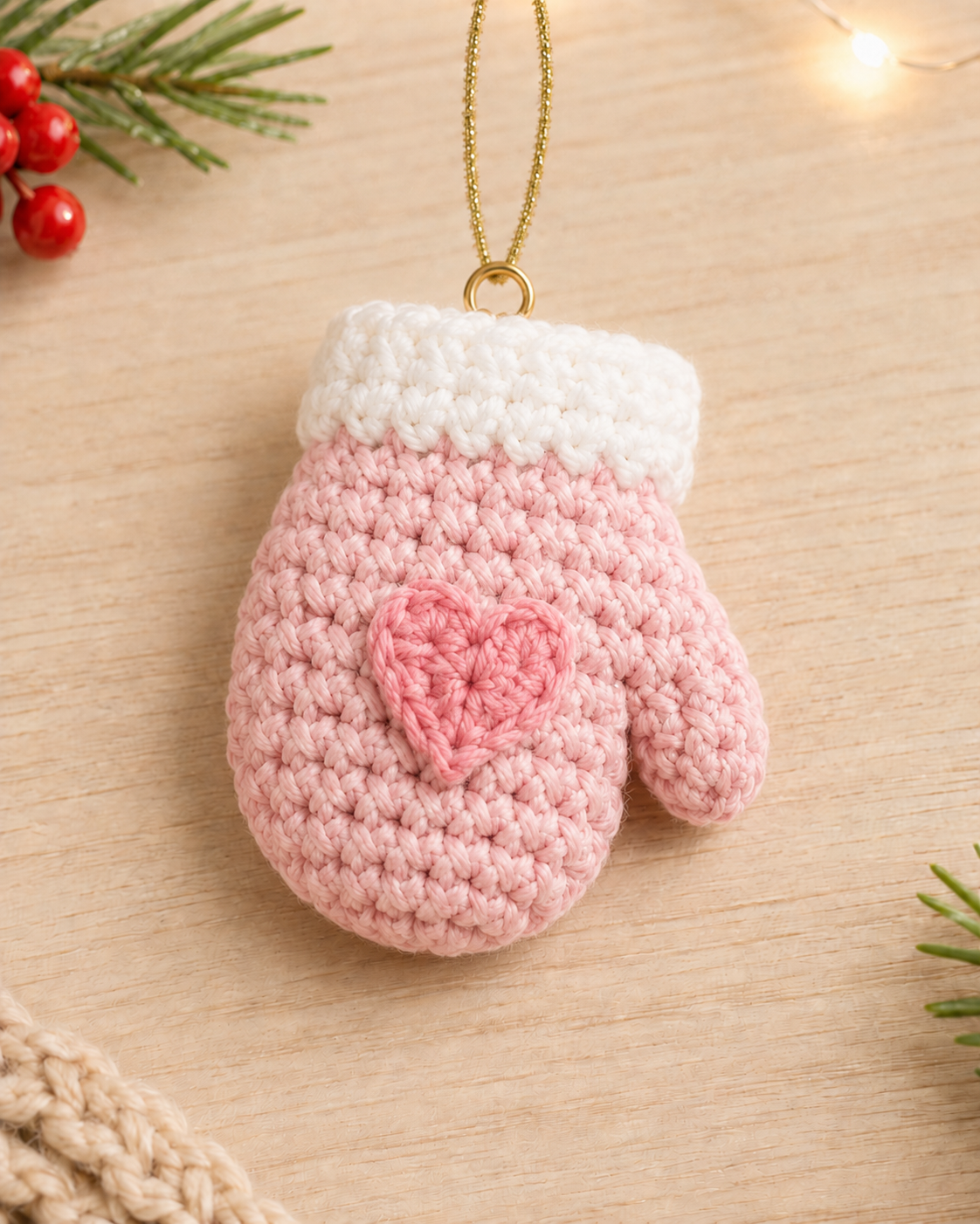 Festive Crochet Christmas Mitten Ornaments Set | Handmade Amigurumi Holiday Tree Hanging Decorations