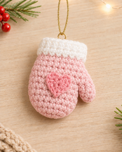 Festive Crochet Christmas Mitten Ornaments Set | Handmade Amigurumi Holiday Tree Hanging Decorations