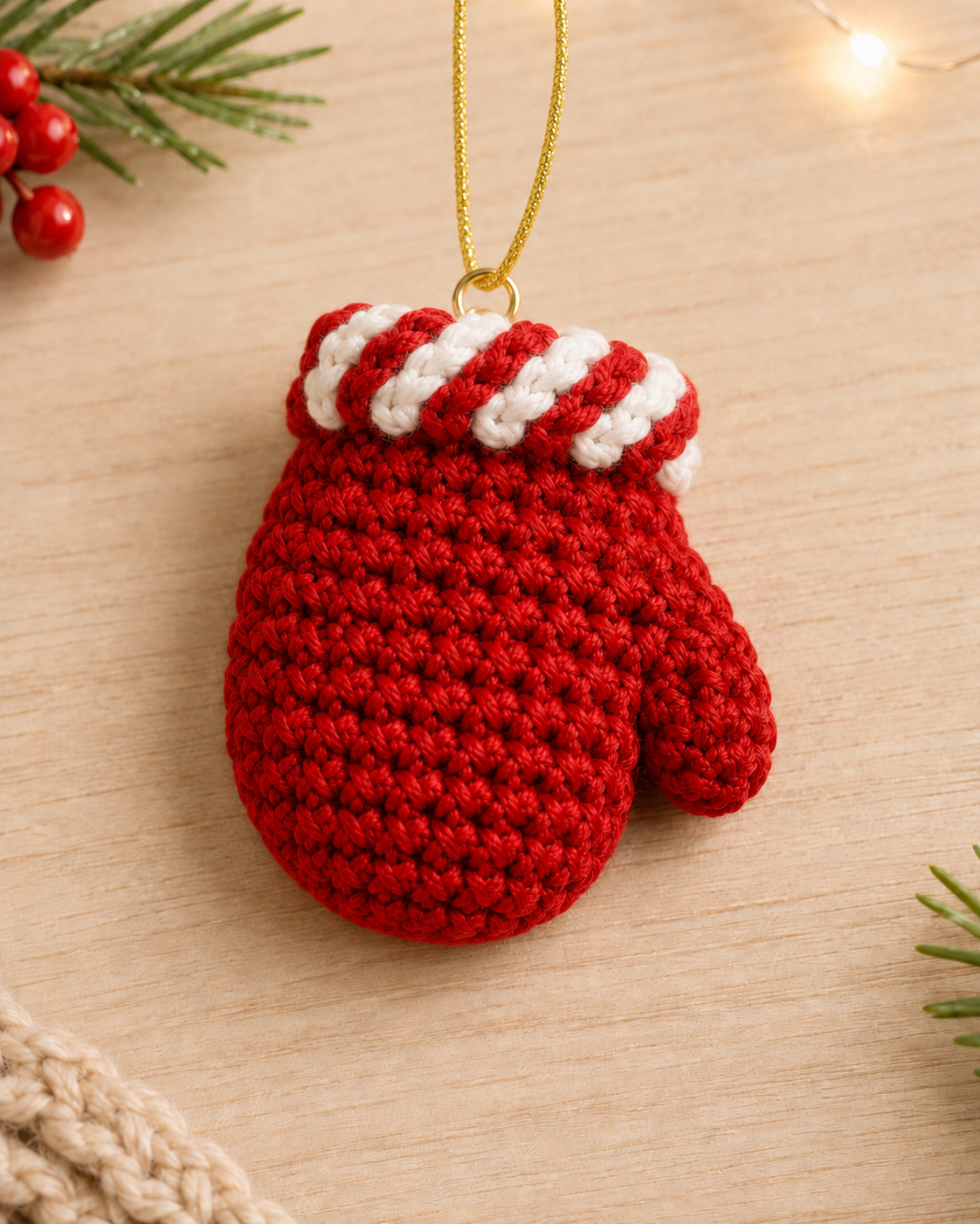 Festive Crochet Christmas Mitten Ornaments Set | Handmade Amigurumi Holiday Tree Hanging Decorations