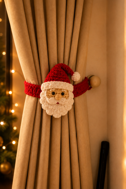 Festive Crochet Christmas Holly Curtain Tieback | Handmade Holiday Drapery Holdback Decor