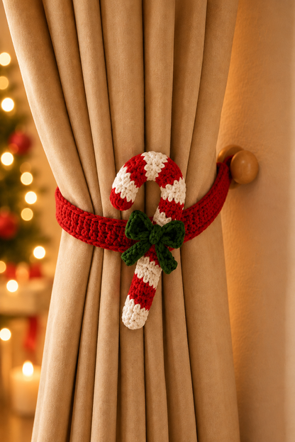 Festive Crochet Christmas Holly Curtain Tieback | Handmade Holiday Drapery Holdback Decor