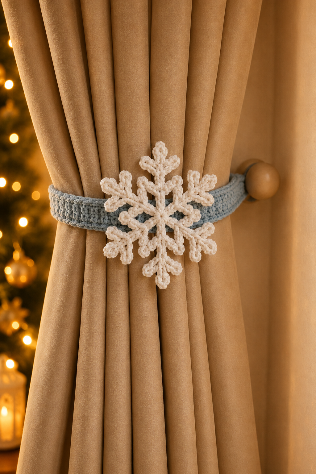 Festive Crochet Christmas Holly Curtain Tieback | Handmade Holiday Drapery Holdback Decor