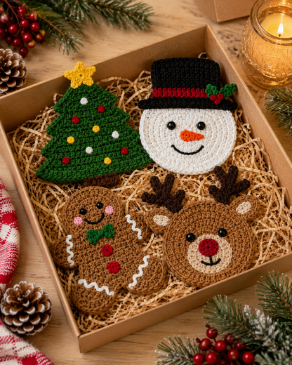 Festive Crochet Christmas Coasters Set | Handmade Amigurumi Tableware & Mug Mat