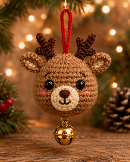 Festive Crochet Christmas Reindeer Ornament | Handmade Amigurumi Holiday Tree Hanging Decoration