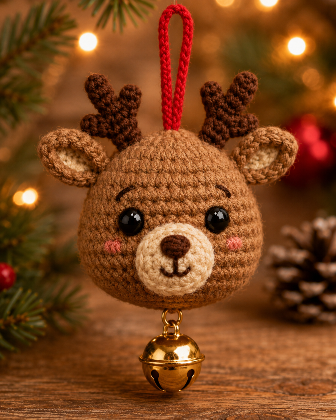 Festive Crochet Christmas Reindeer Ornament | Handmade Amigurumi Holiday Tree Hanging Decoration