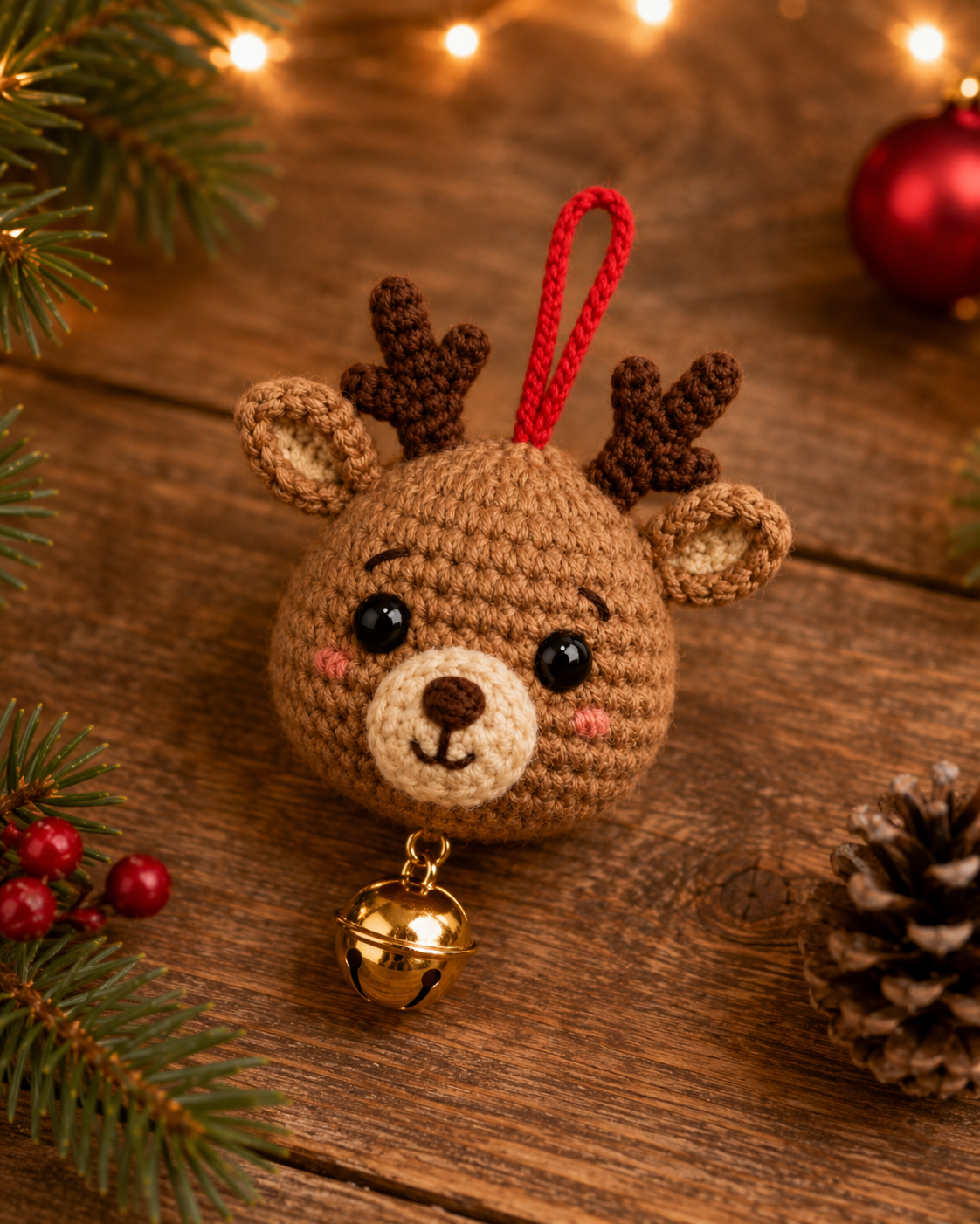 Festive Crochet Christmas Reindeer Ornament | Handmade Amigurumi Holiday Tree Hanging Decoration