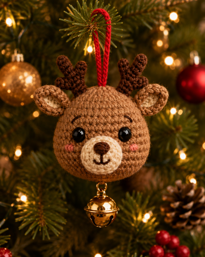 Festive Crochet Christmas Reindeer Ornament | Handmade Amigurumi Holiday Tree Hanging Decoration