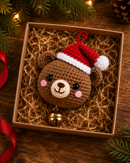 Festive Crochet Christmas Bear Ornament | Handmade Amigurumi Holiday Tree Hanging Decoration