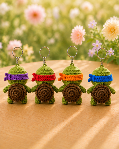 Handmade Crochet Teenage Mutant Ninja Turtles Keychain Set | Amigurumi TMNT Bag Charms