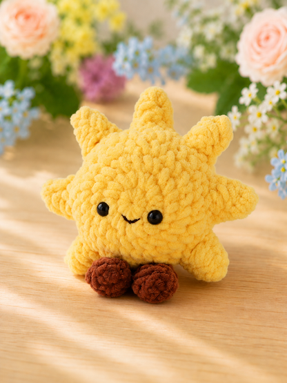 Handmade Crochet Smiling Sun Plushie | Soft Velvet Amigurumi Sunshine Stuffed Animal Toy