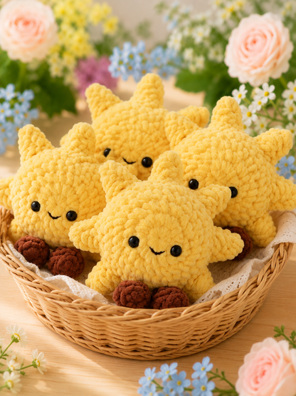 Handmade Crochet Smiling Sun Plushie | Soft Velvet Amigurumi Sunshine Stuffed Animal Toy