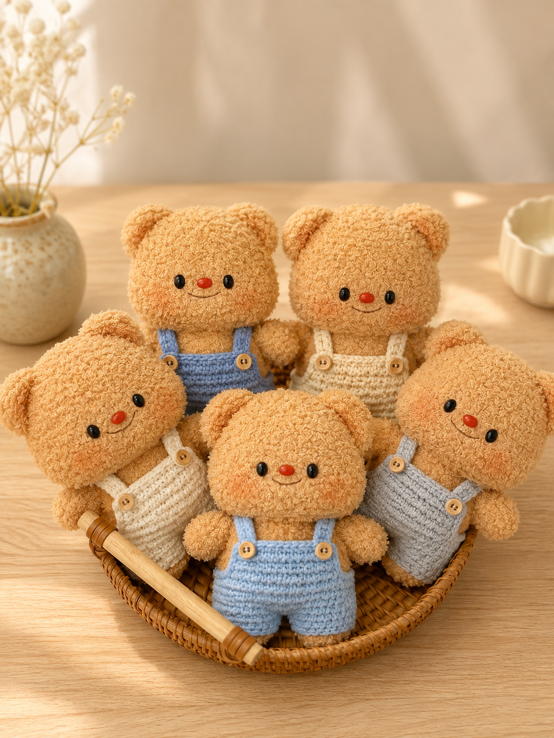 Handmade Crochet Teddy Bear in Overalls Plushie | Soft Velvet Amigurumi Stuffed Animal Toy