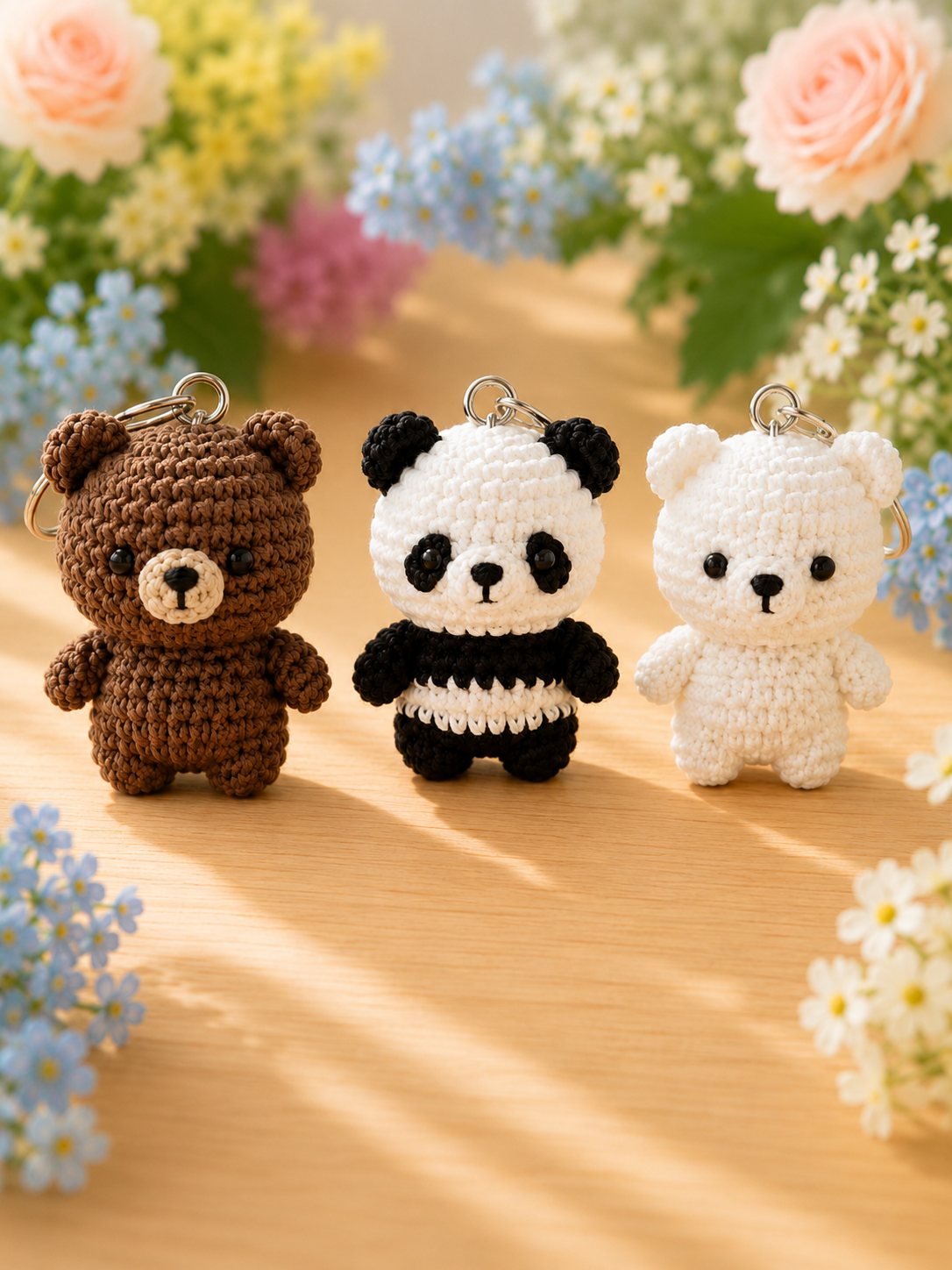 Handmade Crochet We Bare Bears Keychain Set (Grizz, Panda & Ice Bear) | Amigurumi Bag Charms