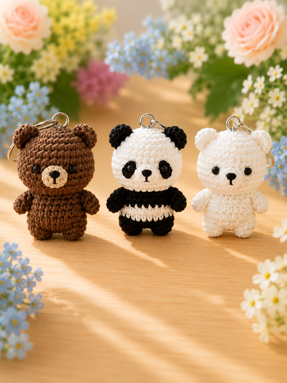 Handmade Crochet We Bare Bears Keychain Set (Grizz, Panda & Ice Bear) | Amigurumi Bag Charms