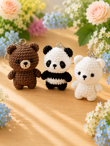 Handmade Crochet We Bare Bears Keychain Set (Grizz, Panda & Ice Bear) | Amigurumi Bag Charms