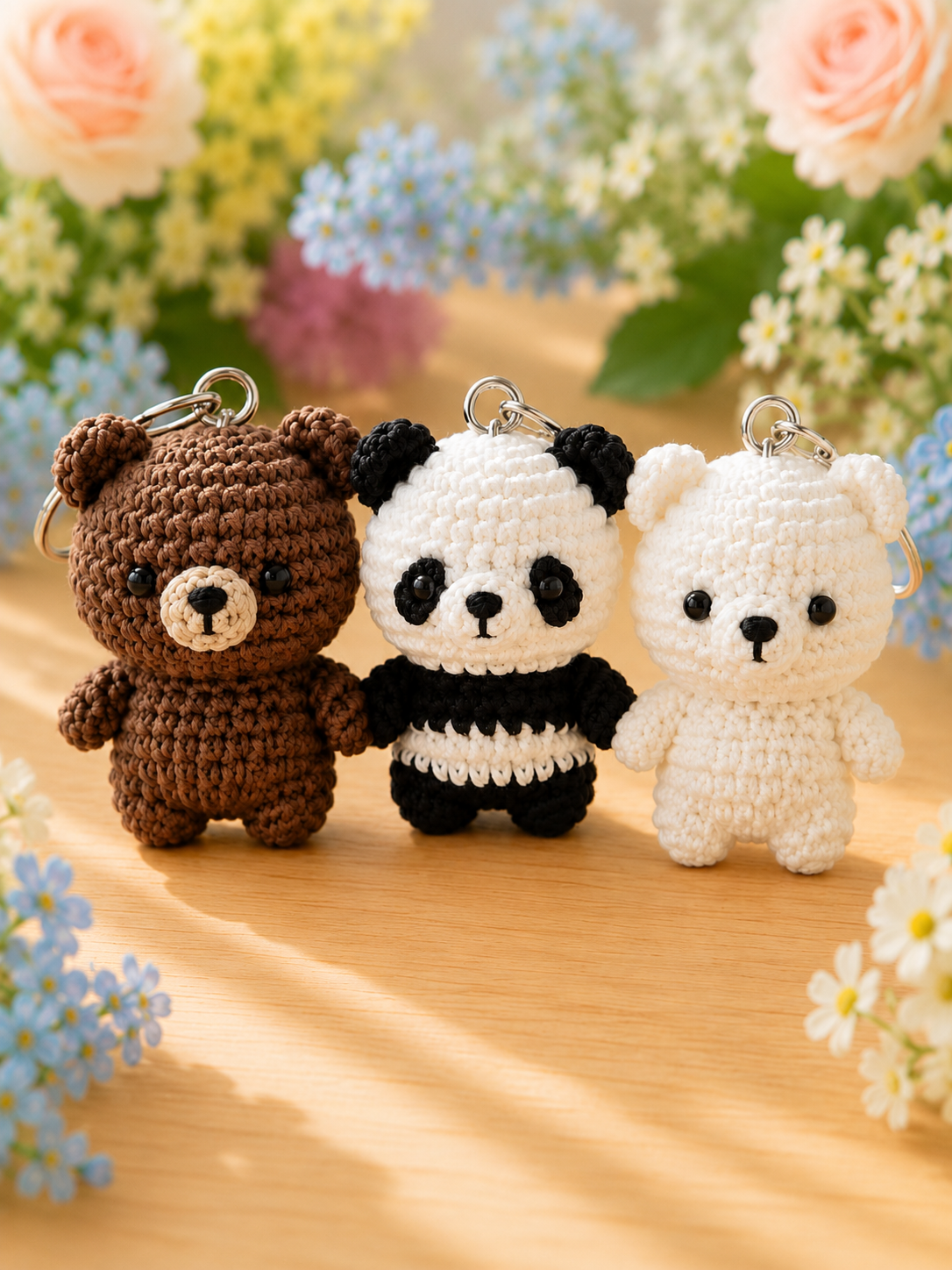Handmade Crochet We Bare Bears Keychain Set (Grizz, Panda & Ice Bear) | Amigurumi Bag Charms