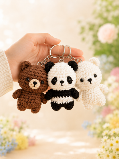 Handmade Crochet We Bare Bears Keychain Set (Grizz, Panda & Ice Bear) | Amigurumi Bag Charms