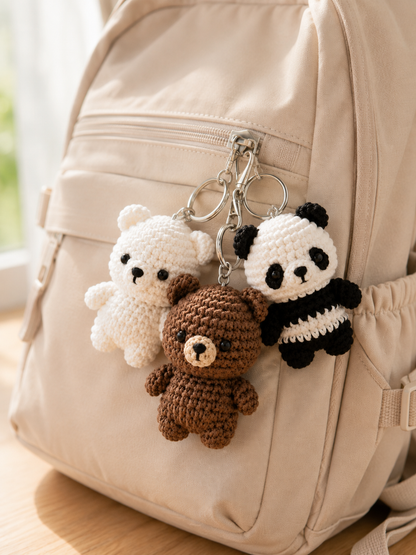 Handmade Crochet We Bare Bears Keychain Set (Grizz, Panda & Ice Bear) | Amigurumi Bag Charms