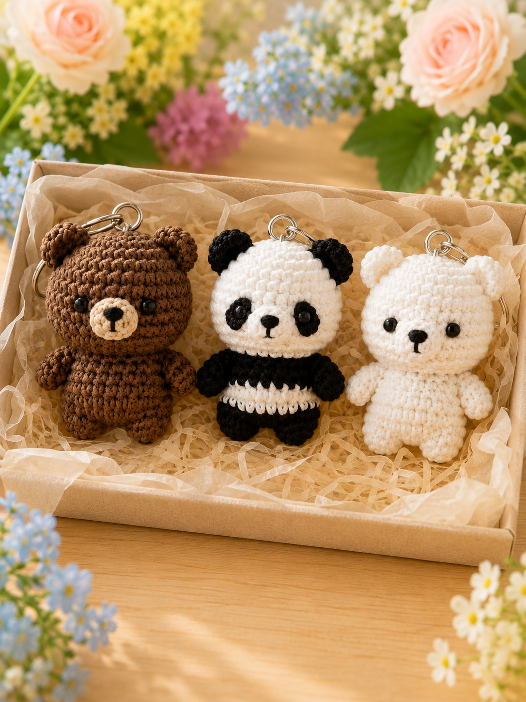 Handmade Crochet We Bare Bears Keychain Set (Grizz, Panda & Ice Bear) | Amigurumi Bag Charms