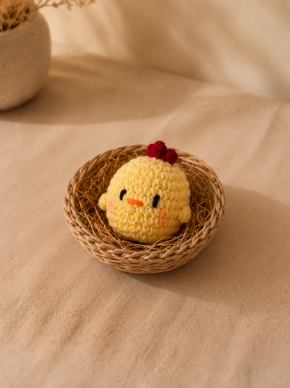 Handmade Crochet Fluffy Chick Plushies Basket Set | Amigurumi Farm Animal Toys & Decor