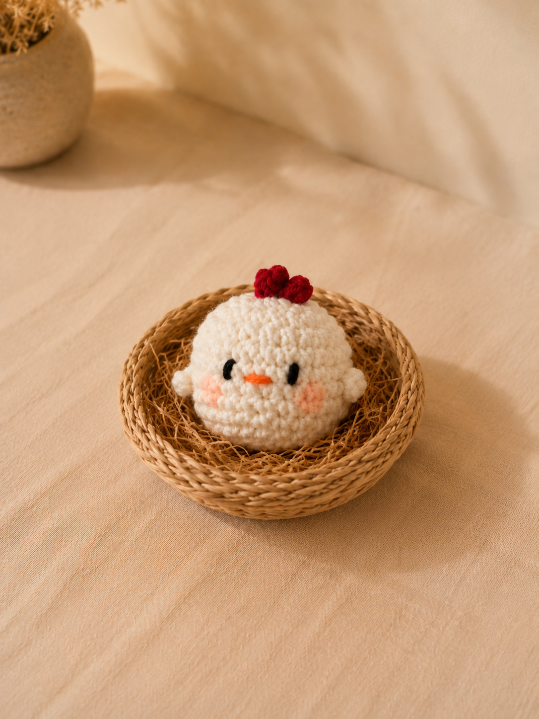 Handmade Crochet Fluffy Chick Plushies Basket Set | Amigurumi Farm Animal Toys & Decor