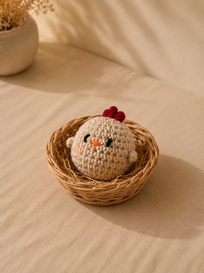 Handmade Crochet Fluffy Chick Plushies Basket Set | Amigurumi Farm Animal Toys & Decor
