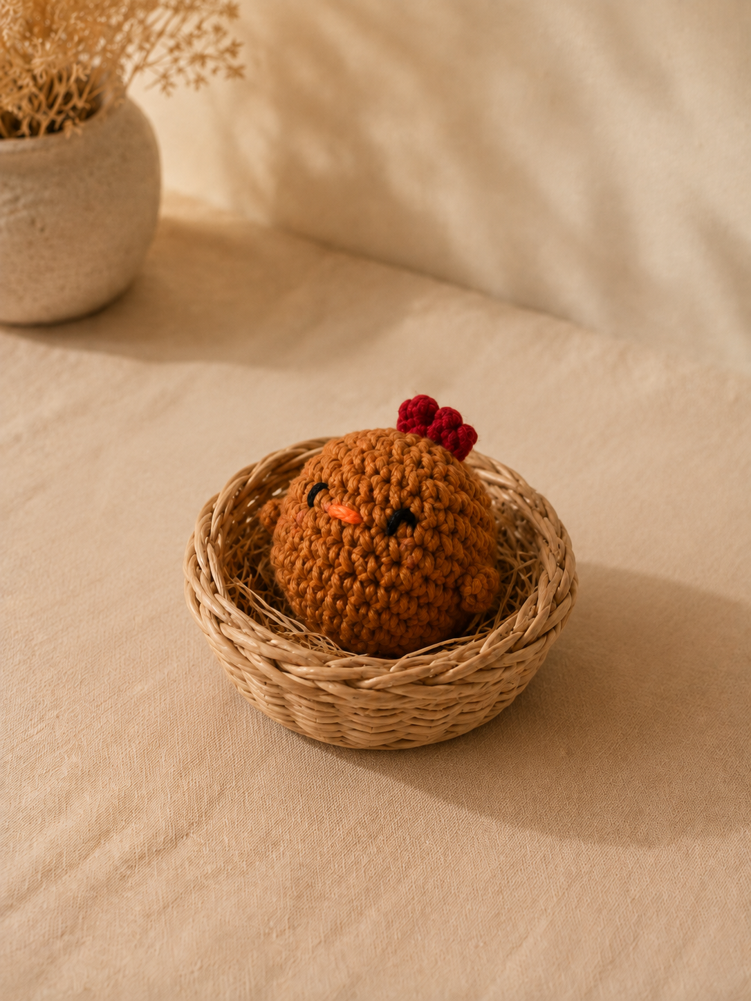Handmade Crochet Fluffy Chick Plushies Basket Set | Amigurumi Farm Animal Toys & Decor